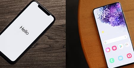 Two different models, one from Samsung and another from Apple, with the same generation and price range, displayed together